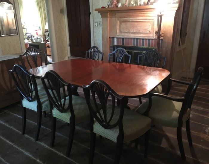 Mahogany table with  8 shield back chairs