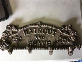 cast iron haircut & shave wall plaque 