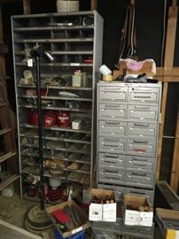 metal tool bins and shelf