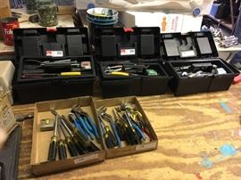 assorted channel lock pliers & tool boxes 
