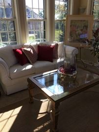 Sofa has neutral textured fabric!