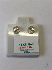 14k Yellow Gold Diamond Earrings .18ct 