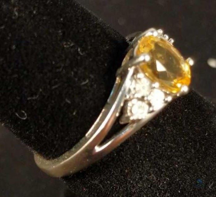 Citrine Ring= Sterling Silver (missing a side stone)
