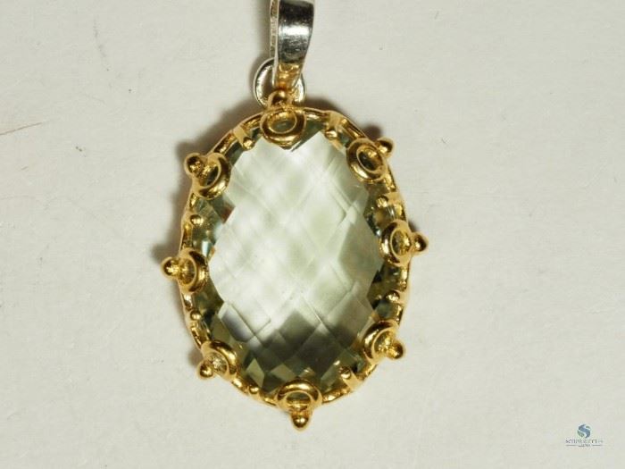 Green Amethyst Gold Plated over Sterling Silver Pendant