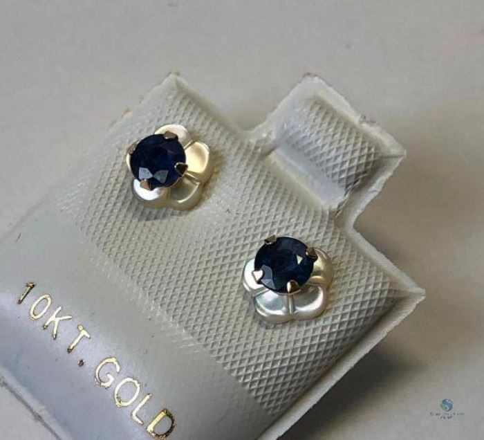 10k Sapphire .66ct MOP Earrings