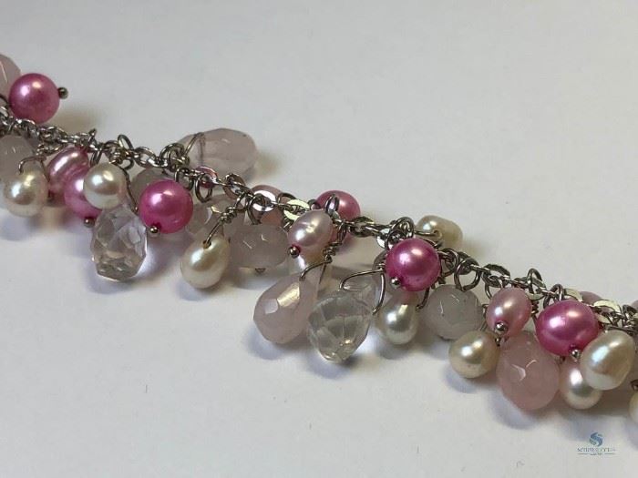 Breast Cancer Awareness Beaded Pearl Bracelet