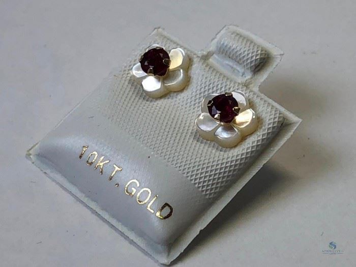 10k Gold Ruby MOP Earrings 
