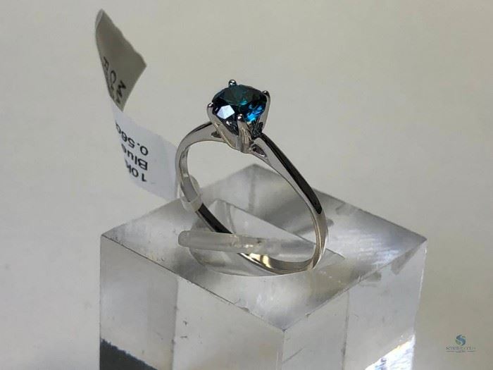 Blue Diamond .56ct - 10k White Gold Ring