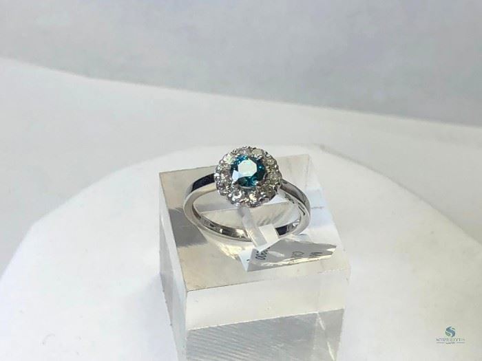 10k White Gold Blue Diamond .52ct Ring
