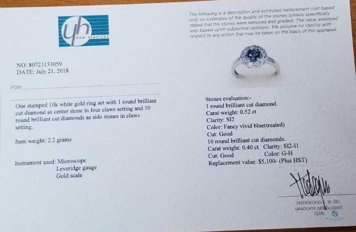 10k White Gold Blue Diamond .52ct Ring-appraisal