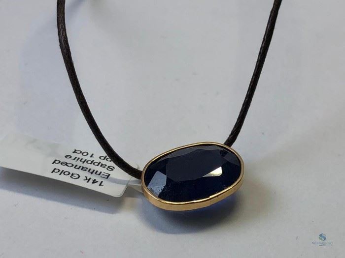 14k Gold Sapphire 10ct Necklace