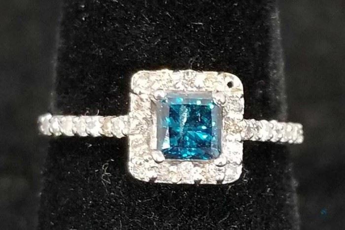 14k White Gold Blue Diamond (.56ct) Diamonds (.30ct)
