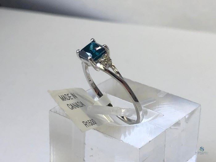 Blue Diamond .55ct and diamond 10k White Gold Ring