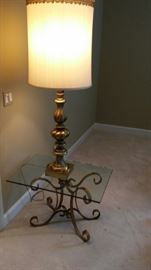 Glass top table and lamp