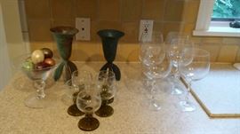 Hand painted eggs, wine glasses, heavy vessels