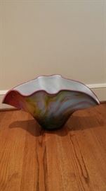 Large hand blown clam shell vase