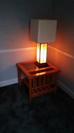 Wooden Table and Lamp