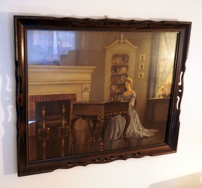 Antique Solid Wood Frame With Victorian Print, 25.5" x 32"
