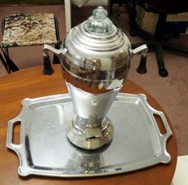 Vintage LaBelle Silver CO Inc. Electric Coffee Percolator With Clear Fire-King Glass Lid 17, Includes 25" Silver Plate Platter