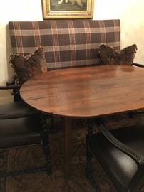 Antique Pine Oval Table , Plaid Settle 