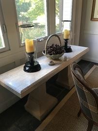 Natural Stone Top/Pedestal Console  (Candle Hurricanes not available) 