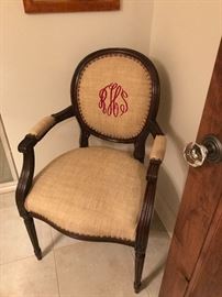 Upholstered French Oval Back Arm Chair 