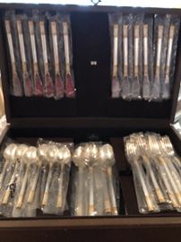 Wallace Flatware  Golden Aegean Weave , 12 Place Settings with additional service pieces. Still in original packaging!!