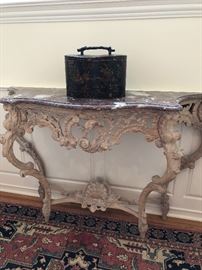 Marble Top Wood Carved Console Table ,  Asian style Box