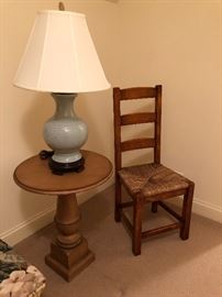 Celadon Lamp, Side Table, Ladder Back Chair