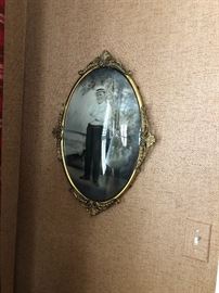 Oval Metal and Crown Glass Frame with vintage Black and White Photograph 