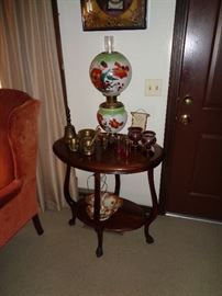 Great antique lamp and brass mortar and pestals