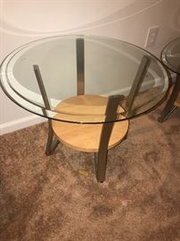 WOOD , METAL AND GLASS ROUND SIDE TABLE-2 AVAILABLE
