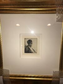 REMBRANDT VAN RIJN " BUST OF MAN WEARING A HIGH CAP" ETCHING 1630