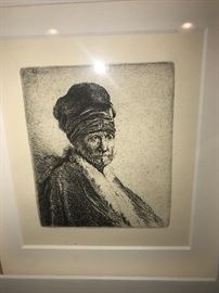 REMBRANDT VAN RIJN " BUST OF MAN WEARING A HIGH CAP" ETCHING 1630