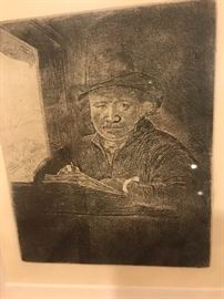 REMBRANDT VAN RIJN " SELF PORTRAIT DRAWING AT A WINDOW" 1648