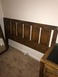 WOODEN LONG DRESSER WITH MIRROR / NIGHTSTAND AND FULL SIZE HEADBOARD