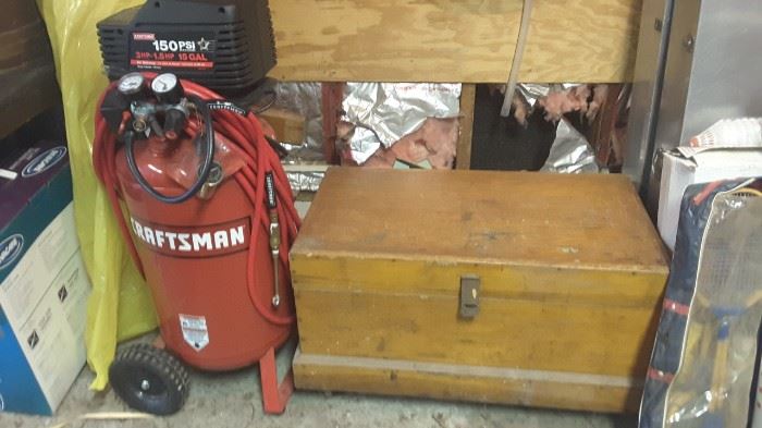 Craftsman air compressor and old tool box