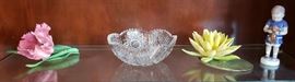 The Parrot Tulip and sunrise Water Lily along with American Brilliant Glass Bowl and Bing & Grondahl Boy holding Dog