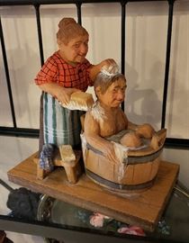 Carl Olof Trygg (1910 - 1993) Woodcarver "Bath Time" Sweeden Signed and dated