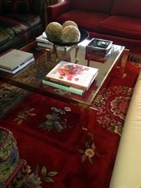Glass and brass square coffee table