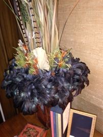 Striking arrangement with faux feathers