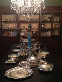 Huge array of incredible sterling and silver plate serving pieces 