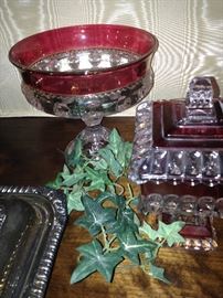 Cranberry rimmed dishes