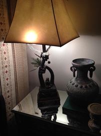 Monkey base lamp; decorative urn