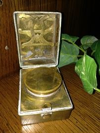 Antique whale oil tin & brass lamp heater 