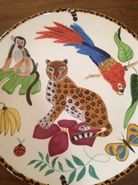 "Jungle Jubilee" plates - hand painted  by Lynn Chase 