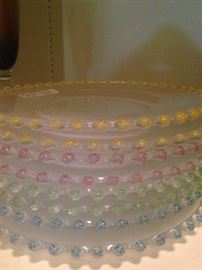  Hobnail dessert plates - pastel yellow, pink, green, and blue