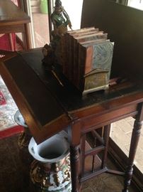 Antique desk closes to be used as a side table