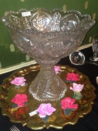 Brass tray and porcelain roses