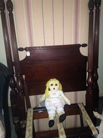One of two twin beds; luggage rack; "Elizabeth doll